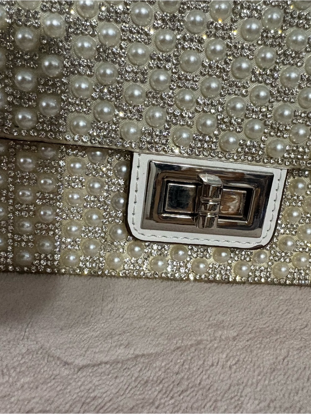 LOW START ALDO Pearl-Embellished Cream Crossbody Bag with Silver Chain - Picture 14 of 14
